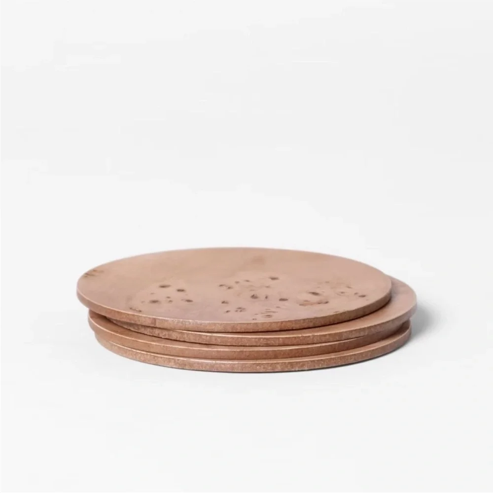 4pc Burl Wood Coaster Set Brown - Threshold designed with Studio McGee, Target
